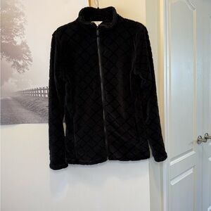 ✨3/$30✨Coral Bay Black Quilted Velour Zip-Up Jacket Women’s Size Small Soft Cozy